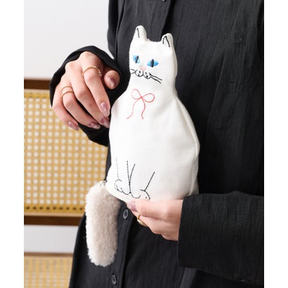 カシュカシュ cache cache ネコ刺繍ポーチ （ホワイト）