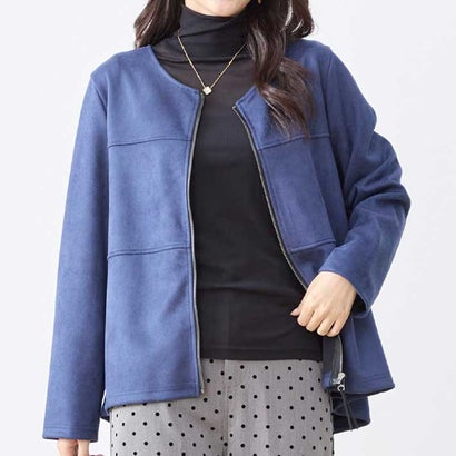 アイカ ica ノーカラー ジャケット アウター ブルゾン フェイクスエード スエード調 Aライン ミドル丈 前開き 長袖 ゆったり 大きいサイズ 体型カバー アウトドア カジュアル ナチュラル 羽