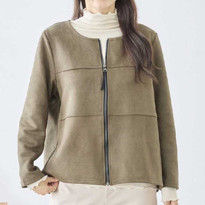 アイカ ica ノーカラー ジャケット アウター ブルゾン フェイクスエード スエード調 Aライン ミドル丈 前開き 長袖 ゆったり 大きいサイズ 体型カバー アウトドア カジュアル ナチュラル 羽