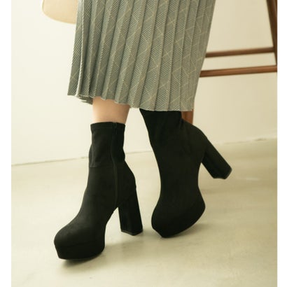 アールアンドイー R&E 【2025AW新作】【R&E】プラットフォームシックヒールショートブーツ （ブラックスエード）