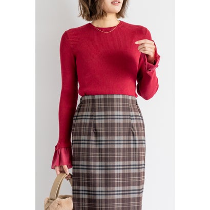 エムドゥ M.deux 袖シアーバルーンリブニット （ボルドー）