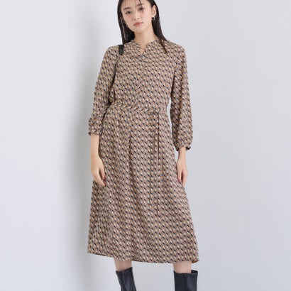 インディヴィ INDIVI 【洗える／オリジナル柄】ジオメプリント フレアワンピース （キャメルブラウン(141)）