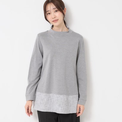 コルディア CORDIER 【M〜3Lサイズ】モアールジャージ×ツイード ドッキングチュニック （グレー(012)）
