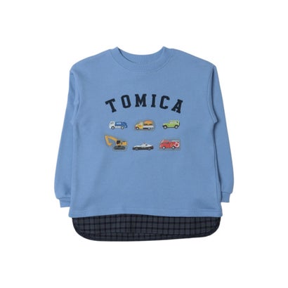 プティマイン petit main 【TOMICA】裾チェックトレーナー （ブルー）