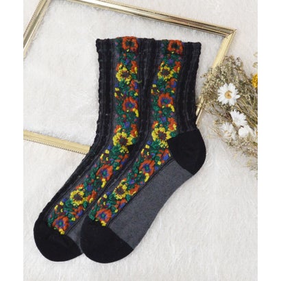 スタイロ styiro アンティークフラワー靴下 （ブラック）