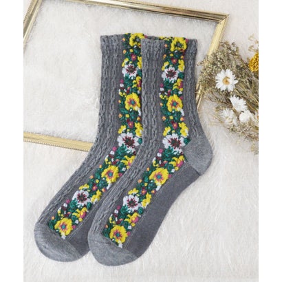 スタイロ styiro アンティークフラワー靴下 （グレー）