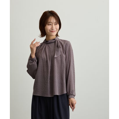 ダブルフェーストーキョー Doubleface Tokyo 幾何柄プリントサイドスカーフアシメタックブラウス【日本製】 （ブラウン系）(4)