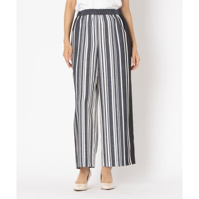 レリアン Leilian ストライプワイドパンツ （ネイビー系）
