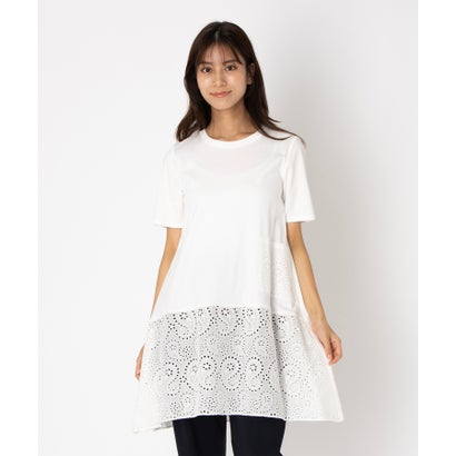 レリアン Leilian レース切替チュニックカットソー （アイボリー）