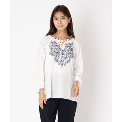 レリアン Leilian 刺繍スモックブラウス （アイボリー）