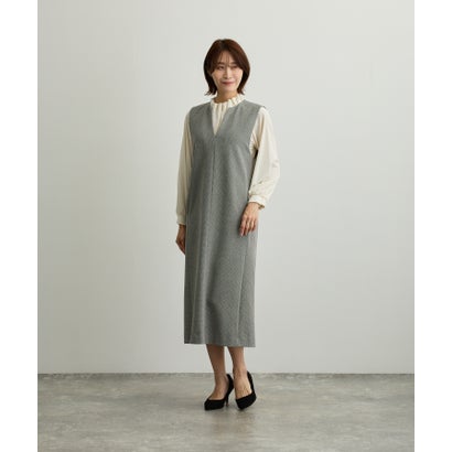 ダブルフェーストーキョー Doubleface Tokyo キーネックジャンパースカート【日本製】 （オフ×ブラック ウェーブ柄小）