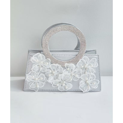 レジャ Leja フラワービジューラウンドハンドル2wayバッグ結婚式 パーティー 成人式 二次会 同窓会 お呼ばれ オケージョン 20代 30代 40代 （SILVER）