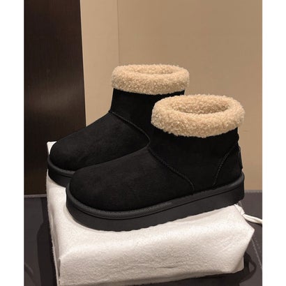 ミニミニストア miniministore ムートンブーツ 厚底無地 ショートブーツ （ブラック）