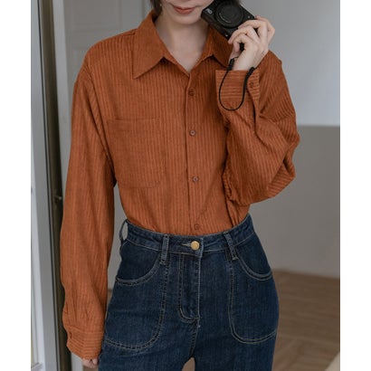 セットアップセブン SETUP7 ベロアコーデュロイ長袖シャツ KNF149 （ライトブラウン）