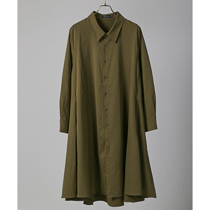 ラグスタイル LUXSTYLE ドレープシャツコート/ロングコート トレンチコート 長袖シャツ レギュラーカラー ロング丈 膝下 秋 春 ドレープ ビッグシルエット （カーキ）