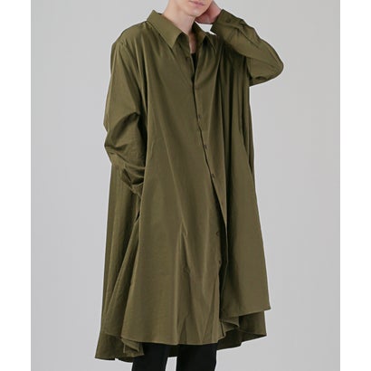 ラグスタイル LUXSTYLE ドレープシャツコート/ロングコート トレンチコート 長袖シャツ レギュラーカラー ロング丈 膝下 秋 春 ドレープ ビッグシルエット （カーキ）