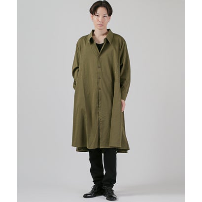 ラグスタイル LUXSTYLE ドレープシャツコート/ロングコート トレンチコート 長袖シャツ レギュラーカラー ロング丈 膝下 秋 春 ドレープ ビッグシルエット （カーキ）