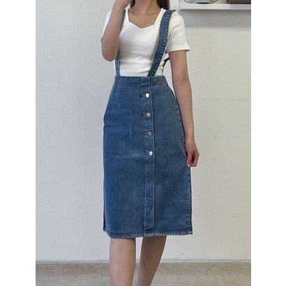 ビビッドレディ VIVIDLADY 2wayサロペットデニムスカート 膝丈 （ブルー）