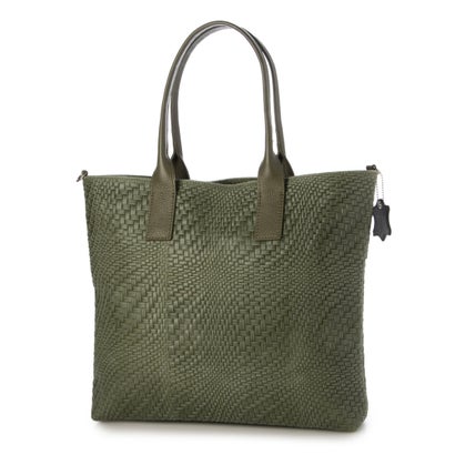 モードフルーレ MODE FOURRURE イタリアンカーフメッシュ型押ビッグトート （カーキ）(4)