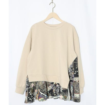 スカラー ScoLar 異素材ミックス裏毛アシメプルオーバー （ベージュ）