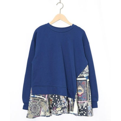 スカラー ScoLar 異素材ミックス裏毛アシメプルオーバー (ブルー)