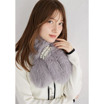 トッコクローゼット tocco closet パール＆ビジュー付きファーティペット