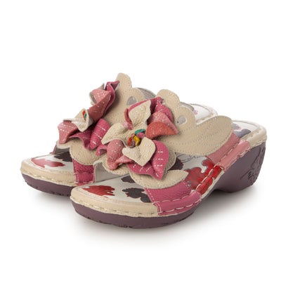 エスタシオン Estacion Estacion（エスタシオン）リーフフラワーミュールサンダル （アイボリー）