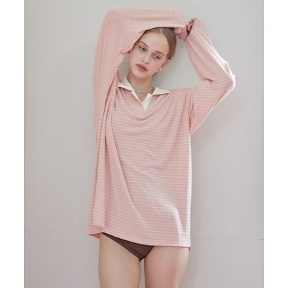 シードレス SEA DRESS 細ボーダーオーバーラガーシャツ/ラッシュガード （ライトピンク）