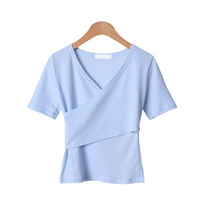 ビビッドレディ VIVIDLADY 女性らしくラブリーなVネックラップ半袖T （スカイブルー）