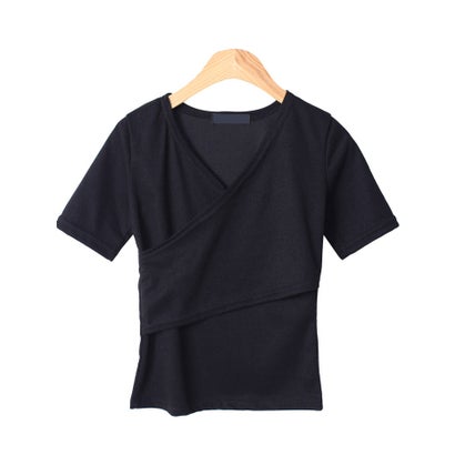 ビビッドレディ VIVIDLADY 女性らしくラブリーなVネックラップ半袖T （ブラック）