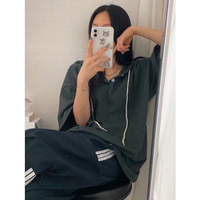 ビビッドレディ VIVIDLADY トップス夏 半袖パーカー パーカー半袖 パーカーレディース フード付きTシャツ フード付きパーカー （ダークグリーン）