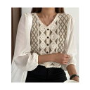 ビビッドレディ VIVIDLADY 編み上げニットブラウス 長袖 春 (ベージュ)