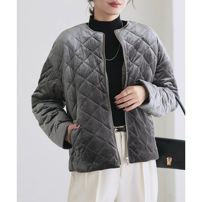 ベロアキルティングブルゾン （グレー）