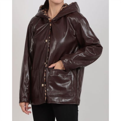 ガウディ GAUDI 裏地レオパードポイントフェイクレザーブルゾン （DARK BROWN）(4)