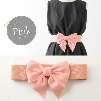 アウニイ auni リボン ベルト ゴム レディース ウエスト マーク モチーフ パーティー ドレス サッシュ お呼ばれ 結婚式 GOD158 （ピンク）