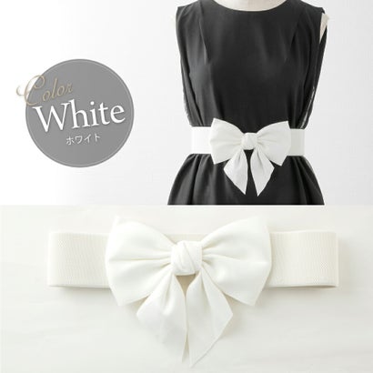 アウニイ auni リボン ベルト ゴム レディース ウエスト マーク モチーフ パーティー ドレス サッシュ お呼ばれ 結婚式 GOD158 （ホワイト）
