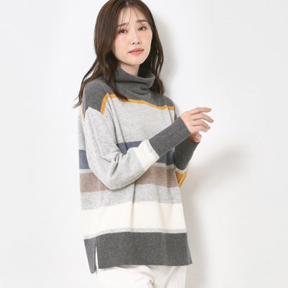 コルディア CORDIER 【M〜4Lサイズ】スーパーメリノマルチボーダープルオーバーニット （グレー(315)）