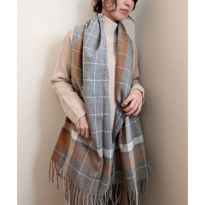 スタイロ styiro チェック柄 千鳥柄フリンジストール （グレー2）
