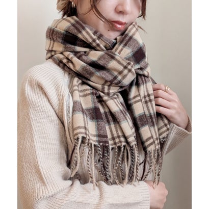 スタイロ styiro チェック柄 千鳥柄フリンジストール (ブラウン)