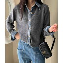 ガーリードール Girly Doll デニムドッキングニットカーディガン (ダークグレー)