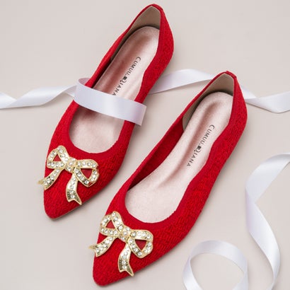 クムウ_ダイアナ CUMUU_DIANA 【撥水加工】リボンモチーフ ニットシューズ （赤生地）