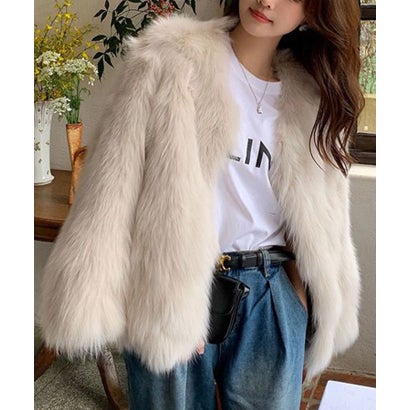 ミージェーン me Jane ノーカラーファーコート （アイボリー）