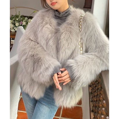ミージェーン me Jane ノーカラーファーコート （グレー）