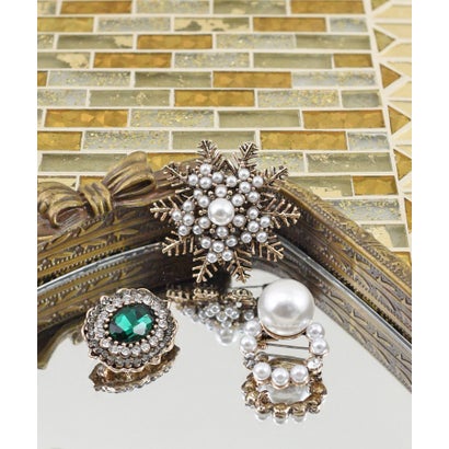 スタイロ styiro アンティークビジューウィンターブローチセット (ゴールド1)