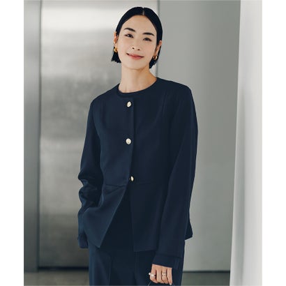 ユアーズ ur's 美シルエットゴールド釦ペプラムジャケット （ダークネイビー）