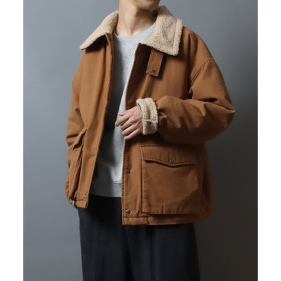 アンパス ANPAS Boa Collar Duck Coverall Jacket/別注 衿ボアダック薄中綿 カバーオールジャケット ワークジャケット アウター （ブラウン）