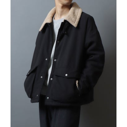 アンパス ANPAS Boa Collar Duck Coverall Jacket/別注 衿ボアダック薄中綿 カバーオールジャケット ワークジャケット アウター （ブラック）