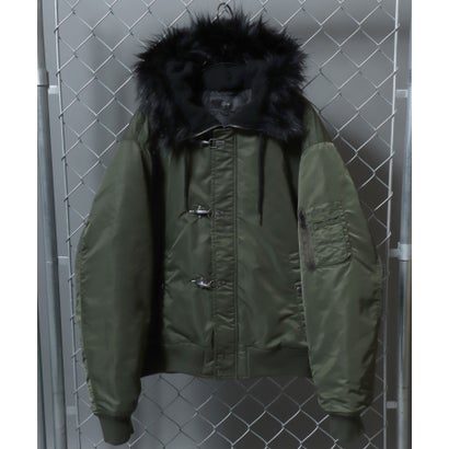 アンパス ANPAS Nylon Twill N-2B Fireman Buckle Jacket/別注 ナイロンツイル N-2B ファイヤーマンバックル ジャケット ミリタリーブルゾン フェイクファーフーデッドブルゾン （オリーブ）