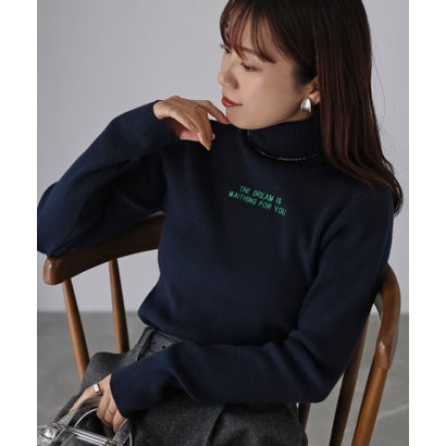 リベリー Riberry 胸刺繍ロゴリブタートルニット （ネイビー）