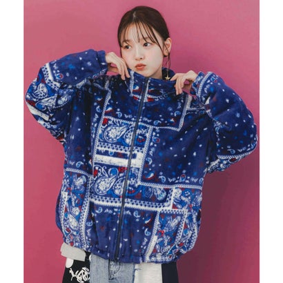 スカラー ScoLar ランダムバンダナ柄 双面フランネルブルゾン （ネイビー）